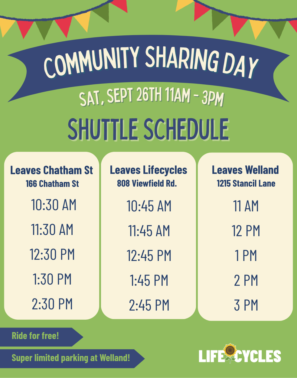 Community sharing day shuttle schedule